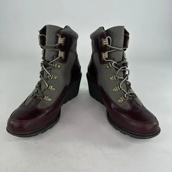 Timberland Amston Hiker Wedge Booties Sz 10 Womens Burgunday Leather Canvas Boot - Picture 10 of 13